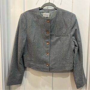 Vintage MISS PENDLETON Gray Cropped WOOL‎ BLAZER Round Neck 5 Button